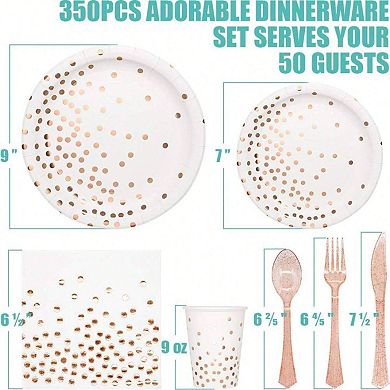 350 PCS Disposable Black Gold Party Dinnerware Set for Birthday Anniversary