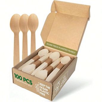 100 Pack Eco Friendly Wood Knives - FSC Certified, Compostable, Plastic Free