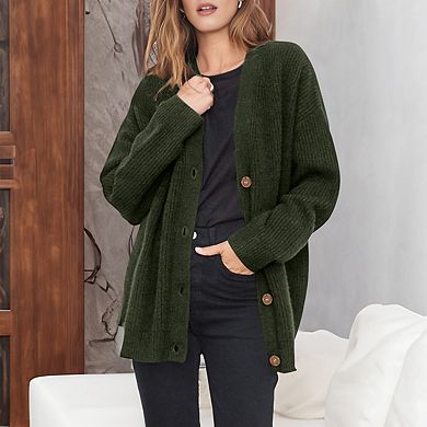 Women's Cardigan Sweaters Open Front Oversized Button V Neck Loose Soft Knit Outwear