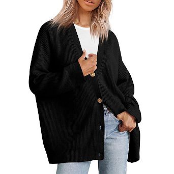 Women's Cardigan Sweaters Open Front Oversized Button V Neck Loose Soft Knit Outwear