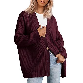 Women's Cardigan Sweaters Open Front Oversized Button V Neck Loose Soft Knit Outwear
