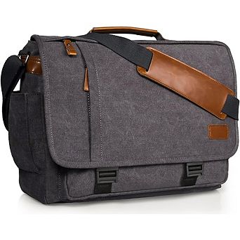 ZUQIETA 17.3" Water-Resistant Canvas Laptop Messenger Bag for Men - Shoulder Briefcase for Work