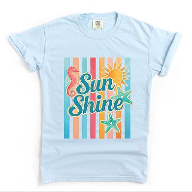 Sunshine Seahorse Stripes - Women's Garment Dyed Graphic T-Shirt