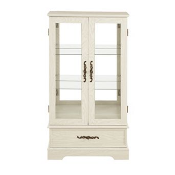 Merax American Retro Style Curio Display Cabinet with LED Light, Glass Doors & Adjustable Shelves