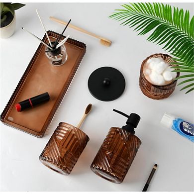 Bathroom Set,4 Pcs Amber Glass Bathroom Accessories Sets Complete with Lotion Soap Dispenser