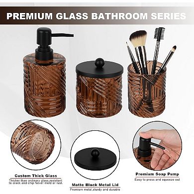 Bathroom Set,4 Pcs Amber Glass Bathroom Accessories Sets Complete with Lotion Soap Dispenser