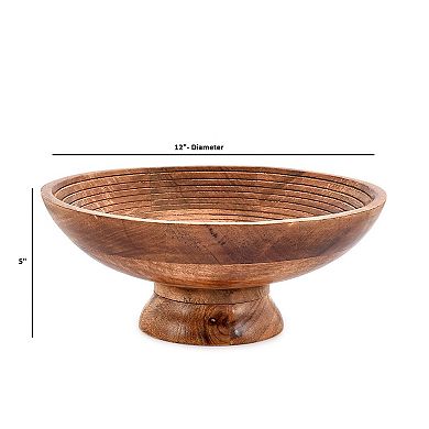 Handmade Mango Wood Fruit Bowl - Decor Serving Tray for Home (12" x 12" x 5")
