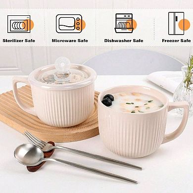 Large Deep Soup Bowls Set with Handles for Coffee, Cereal, Soup, Salad, Ice Cream, Pasta