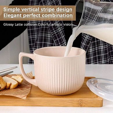 Large Deep Soup Bowls Set with Handles for Coffee, Cereal, Soup, Salad, Ice Cream, Pasta