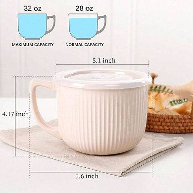 Large Deep Soup Bowls Set with Handles for Coffee, Cereal, Soup, Salad, Ice Cream, Pasta