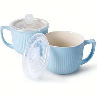 Large Deep Soup Bowls Set with Handles for Coffee, Cereal, Soup, Salad, Ice Cream, Pasta