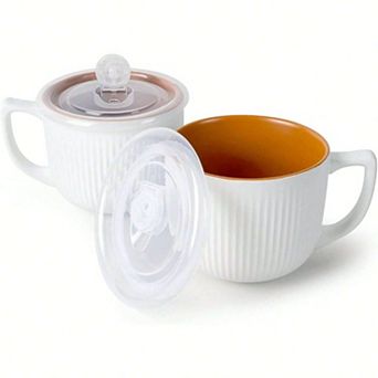 Large Deep Soup Bowls Set with Handles for Coffee, Cereal, Soup, Salad, Ice Cream, Pasta