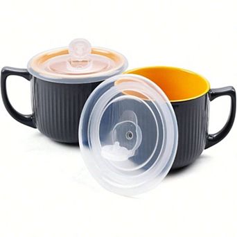 Large Deep Soup Bowls Set with Handles for Coffee, Cereal, Soup, Salad, Ice Cream, Pasta