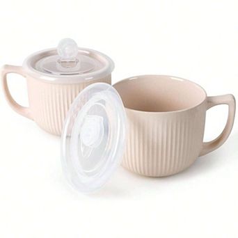 Large Deep Soup Bowls Set with Handles for Coffee, Cereal, Soup, Salad, Ice Cream, Pasta