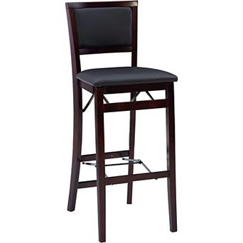 Folding Bar Stool with Padded Back, 30" Seat Height Wood Frame