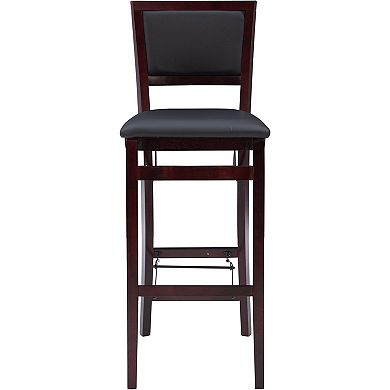 Folding Bar Stool with Padded Back, 30" Seat Height Wood Frame