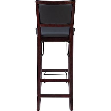 Folding Bar Stool with Padded Back, 30" Seat Height Wood Frame