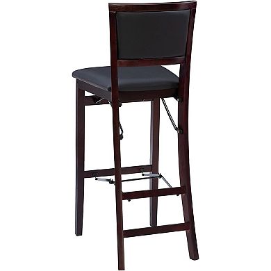 Folding Bar Stool with Padded Back, 30" Seat Height Wood Frame