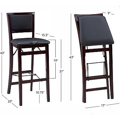 Folding Bar Stool with Padded Back, 30" Seat Height Wood Frame