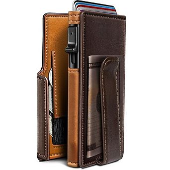 ZUQIETA Men's Slim RFID-Blocking Wallet with Money Clip & Coin Pocket - Pop-Up Card Holder, Gift Box