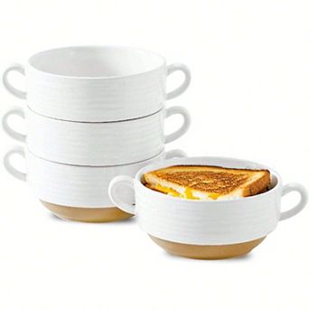 Stoneware Soup Bowls with Dual Handles for Everyday Use