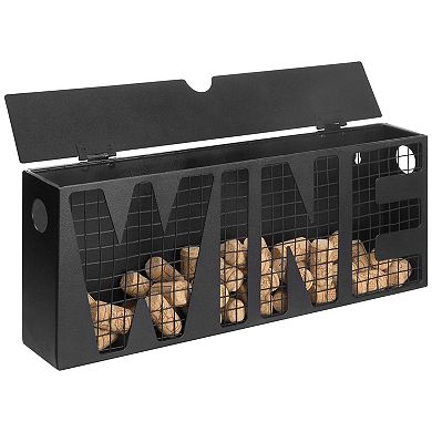 Wall Mounted Cork Beer Cap Display Basket with Metal Mesh and Brown Wood Finish for Rustic Decor
