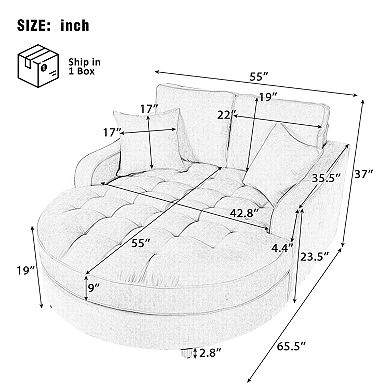 Merax 55" Modern Chaise Lounge Sofa Bed Upholstered Sofa Couch