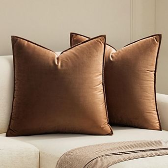Pack of 2 Brown Decorative Throw Pillow Cover Soft Pillow Cover Soild Square 18x 18 Inch 45x 45cm
