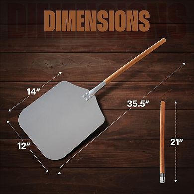 35.5" Aluminum Pizza Peel with Detachable Wood Handle, 12x14" Turning Spatula