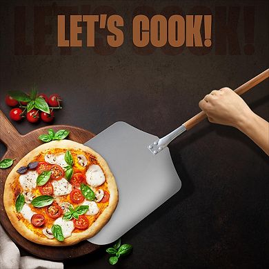 35.5" Aluminum Pizza Peel with Detachable Wood Handle, 12x14" Turning Spatula