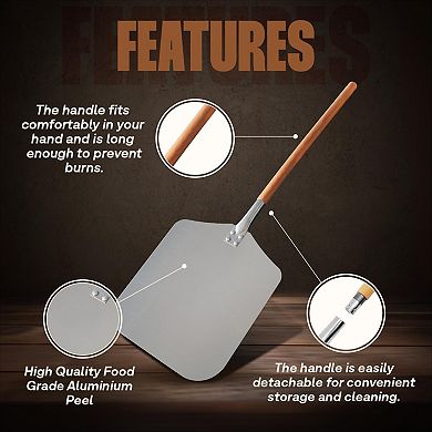 35.5" Aluminum Pizza Peel with Detachable Wood Handle, 12x14" Turning Spatula