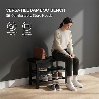 Shoe Storage Bench with 3 Shelves for Entryway Bathroom Bedroom