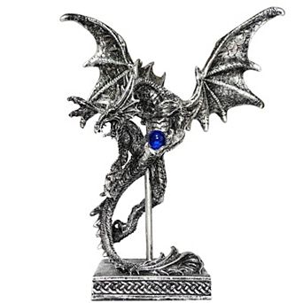 Blue Dragon Statue: 10.5" Tall Fantasy Collectible with Blue Orb - Perfect for Gothic Decor