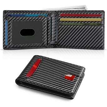 ZUQIETA Men's Slim Leather RFID-Blocking Bifold Wallet - 11 Card Slots & Front Pocket Design