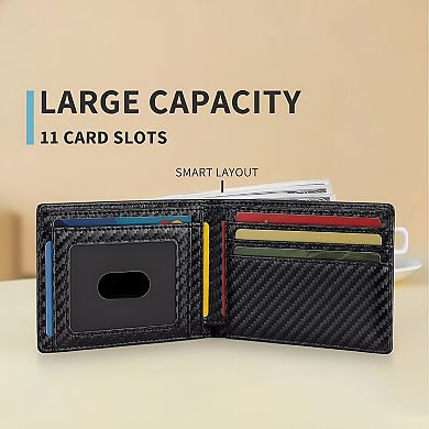 ZUQIETA Men's Slim Leather RFID-Blocking Bifold Wallet - 11 Card Slots & Front Pocket Design