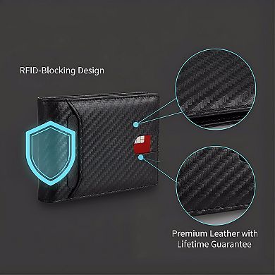 ZUQIETA Men's Slim Leather RFID-Blocking Bifold Wallet - 11 Card Slots & Front Pocket Design
