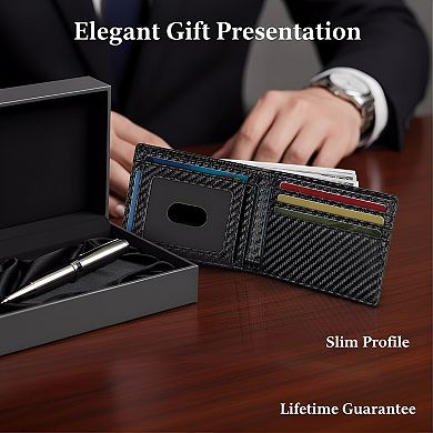 ZUQIETA Men's Slim Leather RFID-Blocking Bifold Wallet - 11 Card Slots & Front Pocket Design