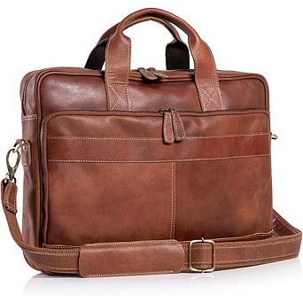 ZUQIETA 16" Leather Laptop Messenger Bag for Men & Women - Office Satchel Briefcase