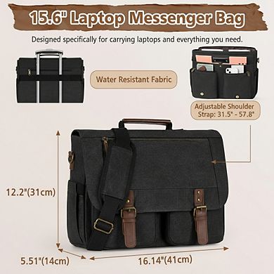 ZUQIETA 15.6Water-Resistant Canvas Laptop Messenger Bag for Men - Briefcase for Work & College