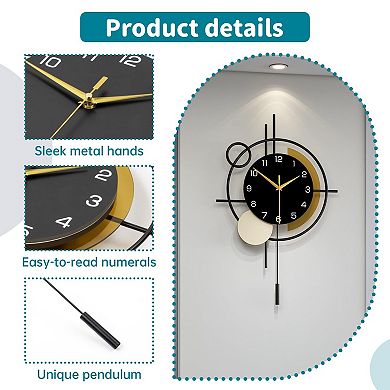 Modern Silent Quartz Wall Clock with Pendulum: Stylish Decor for Living Room, Bedroom, Kitchen