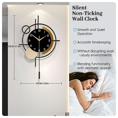 Modern Silent Quartz Wall Clock with Pendulum: Stylish Decor for Living Room, Bedroom, Kitchen