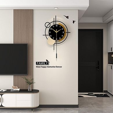 Modern Silent Quartz Wall Clock with Pendulum: Stylish Decor for Living Room, Bedroom, Kitchen