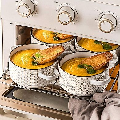 Premium Ceramic Soup Bowls, Embossed Design - Heat Resistant - Microwave & Dishwasher Safe