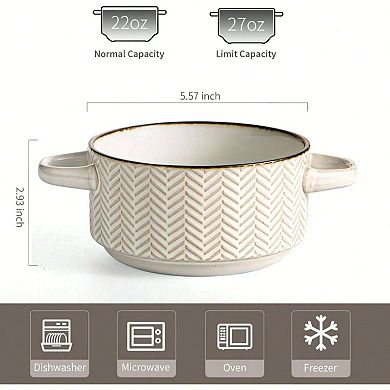 Premium Ceramic Soup Bowls, Embossed Design - Heat Resistant - Microwave & Dishwasher Safe