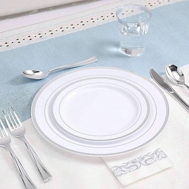 50 Guest Disposable Dinnerware Set - Heavy Duty Plastic Plates, Cutlery, Cups, Napkins
