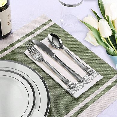 50 Guest Disposable Dinnerware Set - Heavy Duty Plastic Plates, Cutlery, Cups, Napkins
