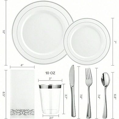 50 Guest Disposable Dinnerware Set - Heavy Duty Plastic Plates, Cutlery, Cups, Napkins