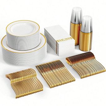 50 Guest Disposable Dinnerware Set - Heavy Duty Plastic Plates, Cutlery, Cups, Napkins