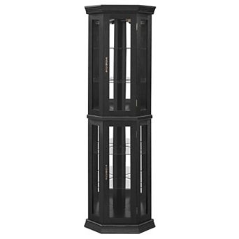 Merax 69.49" LED Lighted Corner Glass Curio Display Cabinet with Adjustable Shelves & Mirrored Back