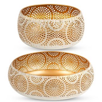 2 pc Metal Fruit Veggie Basket Set: Classic Gold Decor for Kitchen, Dining, Living Room